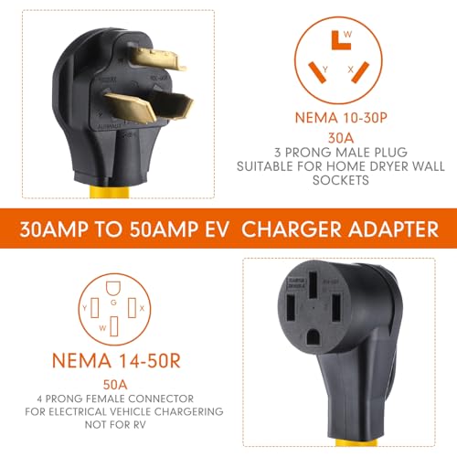 Tellegloww 10 ft NEMA 10-30P to 14-50R EV Charger Cord 3 Prong Old Dryer Outlet to Level 2 EV Charger Extension Cord with Handle (Only for 3 Prong L-Shaped Old Dryer NEMA 10-30R Outlet) ETL Listed by Tellegloww - Image 4