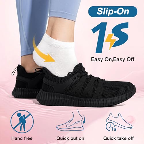 Slip On Sneakers Women Non Slip Work Shoes Water Resistant Comfortable Black Slip Resistant Breathable Lightweight Walking Shoe Zapatos Antideslizantes para Mujer, Black2