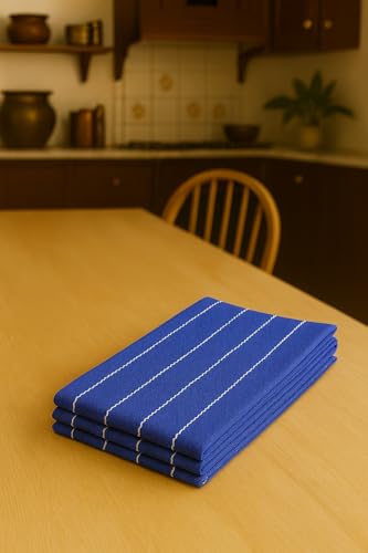 Image of Crazy Weaves Cotton Hand Towel Lunch Towel Daily use Towel Face Towel Pack of 4 (18 inch * 24 inch) 100% Pure Cotton (Blue Dobby, 18 X 24)