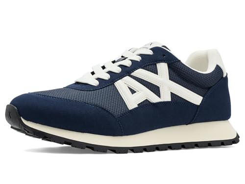 Armani Exchange Męskie buty sportowe Side Geometric Logo Motifs, Navy+ Off, 46 EU, Navy Off, 46 EU