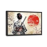 Large Geisha Samurai Japanese Wall Art for Living Room, Japanese Kimono Canvas Oversized Wall Decor for Bathroom Painting Artwork Modern Prints 36'L x 24'W