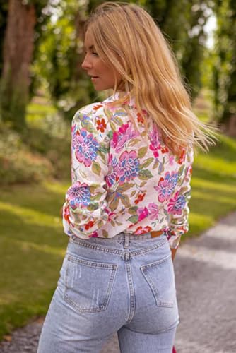 Women's Red Floral Print Slim Fit Button Down Collar Shirt3