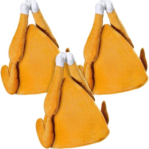 GBD 3 Pack Thanksgiving Roasted Turkey Hats, Funny Plush Costume Party Hat