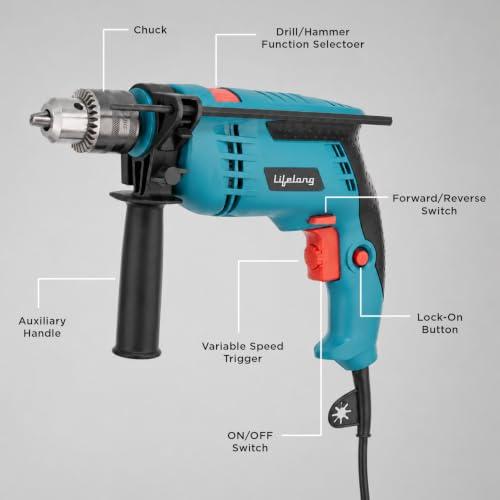 Image of Lifelong 650W Impact Hammer Drill Machine | Drill Machine for Wall Drilling & Home Use |13mm Chuck | Variable Speed | Forward & Reverse | Full Copper Motor & Armature | Wood, Metal & Concrete