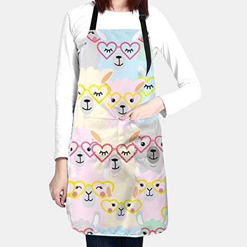 Llama Apron Alpaca Baking Aprons Waterproof Cooking Chef Gift For Men Women Bbq Grilling With 2 Pockets Kitchen Apron #TOP2