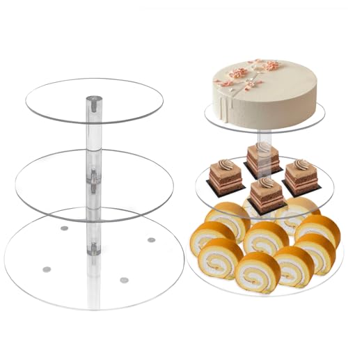 3-Tier Detachable Clear Acrylic Cupcake Stand - Round Cupcake Tower Holds 17-25 Cupcakes, Versatile Display Riser for Candies/Breads/Fruits, Ideal for Weddings, Buffets & Parties, Wedding Accessories