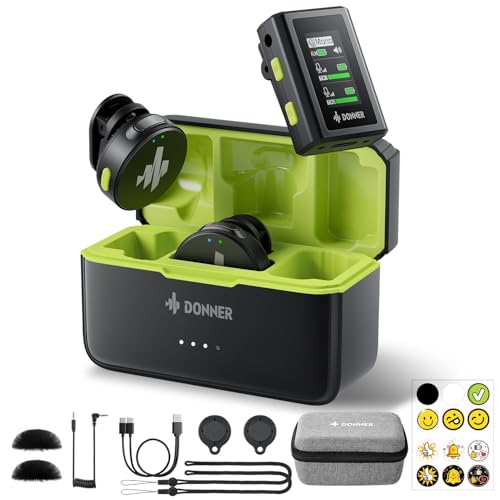 Donner Wireless Lavalier Microphone VPM-20 Camera Vesion, with Charging Box, Dual-Channels Mics, 3.5mm TRS Jack, Plug-Play, 1000ft Range, 48KHz 24Bit, Noise Cancellation, 40h Use Max