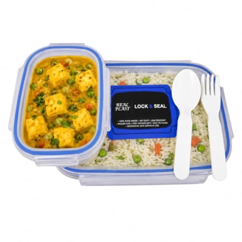 Image of Airtight Food Storage Containers Set with Spoon & Fork | Leakproof BPA-Free Plastic Lunch Box | Microwave, Freezer & Dishwasher Safe | Reusable Meal Prep Container Set