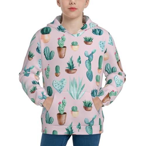 Green Cacti and Succulents Kid Hoodies Boys Sweatshirts Girls Pullover with Pocket