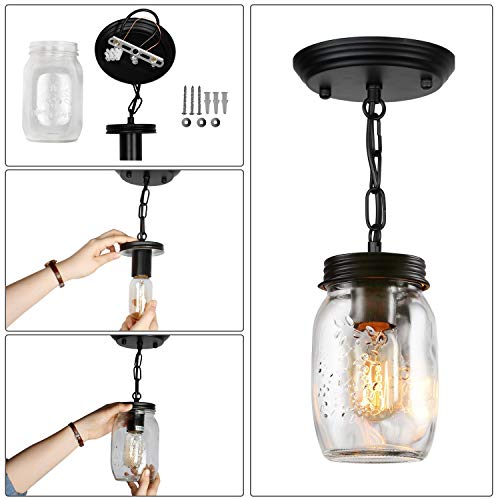 PUZHI HOME Glass Mason Jar Light Fixtures, 1-Light Kitchen Island Pendant Lighting Farmhouse Light Fixture Close to Ceiling Light for Kitchen Barn Farmhouse Dining Room Hallway Stairway - Image 6