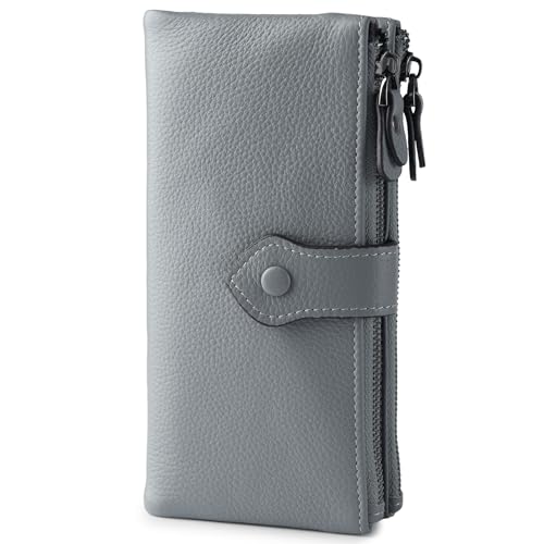 Image of Bveyzi Women Soft Leather RFID Blocking Bifold Slim Wallets Ladies Credit Card Holder Double Zipper Pocket | Soft