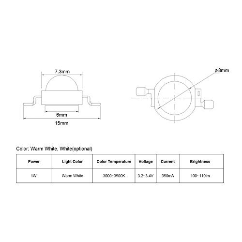 100Pz Chip ad Alta Potenza LED, 1W Super Bright