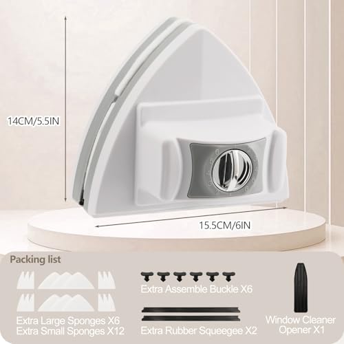 Image of Mitclear Magnetic Window Cleaner Tool Glass Wiper, Adjustable Magnet Window Washer, Double-Sided Windows Cleaning Brush for High-Rise Single /Double Glazed Windows Thickness 0.2''-1.4''(5-35mm)