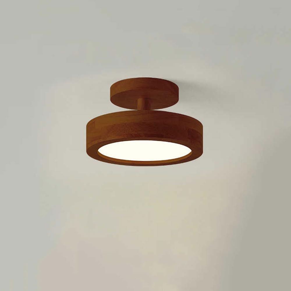 KXEcoLife Mid Century Farmhouse Wood Semi Flush Mount Ceiling Light Fixture Modern Nordic Round LED Porch Close To Lamp Indoor Hallway Lighting For Living Room Entrance Aisle Stairs