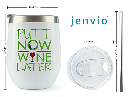 Jenvio Golf Gifts For Women - Putt Now, Wine Later |White Stainless Steel Wine/Coffee Tumbler W Sliding Lid And Straw | Funny Female Golf Wine Glass Themed Stuff For Golfing Women Golfers (12 Ounce) #TOP4