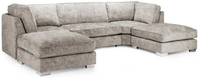 U Shaped Modern Sofa Set - Modular 6 Seater Sectional Couch - Bishop Large Corner High Back Sofa Couches - Comfy U Shape Settee with Moveable Footstool for Living Room Lounge Alaska Mink, U Shape