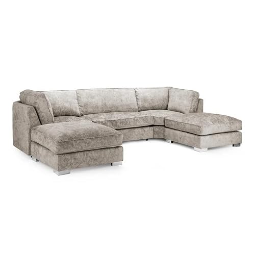 U Shaped Modern Sofa Set - Modular 6 Seater Sectional Couch - Bishop Large Corner High Back Sofa Couches - Comfy U Shape Settee with Moveable Footstool for Living Room Lounge (Alaska Mink, U Shape)