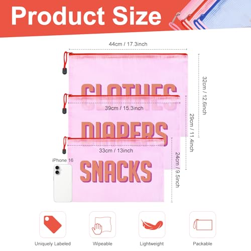 Image of 3pcs Hospital Bag Organizing Pouches for Labor and Delivery, Maternity Essentials Diaper Bag Organizer for Mom Travel (Pink, Large)