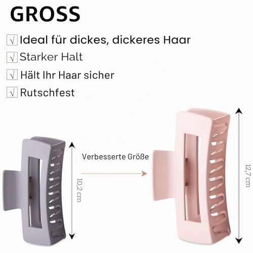 Bmobuo Extra große Haarklammern für starken Halt – XL Jumbo-Haarspangen, matt, 4 Stück, übergroße riesige Clips für langes lockiges Haar für Frauen