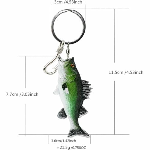 Image of Bass Fishing Keychain Gifts, Bass Fish Key Chain for Men, Cool Fishing Keychain Stuff Funny for Fishing Lovers, Fisherman Gifts for Dad, Boyfriends, Stocking Stuffers (Green Bass)