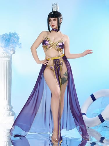 haikyuu Women Gothic Swimsuit Goth Bikini Set Shadow Cosplay Swimsuit Halter Bathing Suit with Chiffon Wrap Skirt2