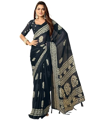 Image of SIRIL Women's Georgette Printed Saree with Unstitched Blouse Piece