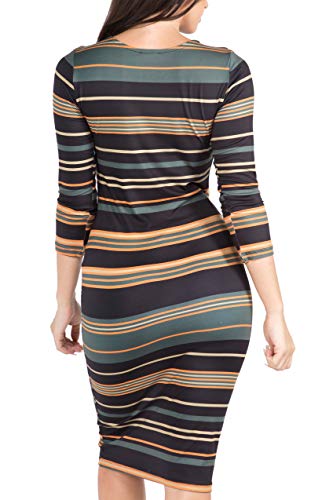 Image of ICONOFLASH Women's 3 /4 Sleeves Midi Bodycon Dress Crew Neck Fitted Dresses with Plus Size Options