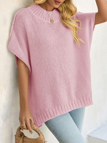 Image of Saodimallsu Womens Oversized Sweater Tops Summer Lightweight Batwing Half Sleeve Casual Loose Knit Pullover Shirts