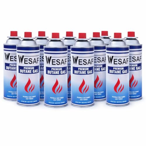 Image of Wesaf Butane Gas Refill Canister 10x225g, Portable Butane Gas Cylinders for Camping Stove, Welding Torch and Lighters (Grade-0001)