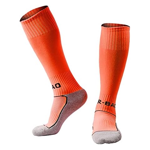 3-7 years Unisex Knee High Striped Athletic Football Tube Cotton Sports Soccer Socks (Orange) Cover