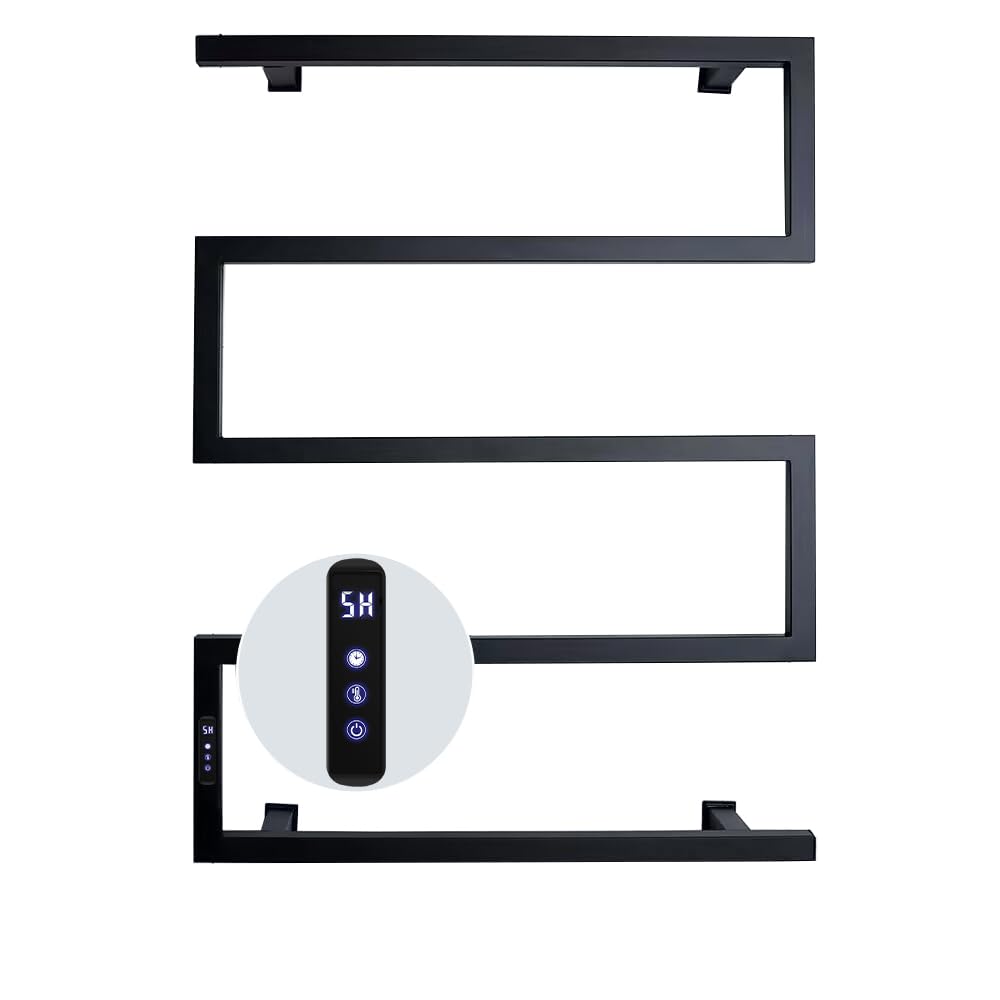 Badheizkörper Elektrisch WiFi Handtuchheizkörper mit LED-Touchscreen, Timer-&Temperature Fucktion, Handtuchhalter Wandmontage, Wasserdicht, Auslaufschutz (Schwarz)