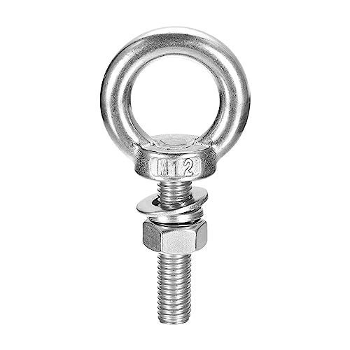 Image of uxcell Lifting Eye Bolt, 1 Set M12x50mm Eye Bolt with Nut Washer 304 Stainless Steel Shoulder Lifting Ring Eye Bolt for Hanging Item