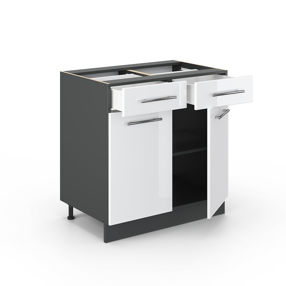 Vicco Mueble bajo de Cocina Fame-Line, Blanco Alto Brillo, 80 cm | sin encimera, para combinar con otros módulos de la serie Fame-Line