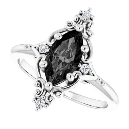 2.00 CT Vintage Marquise Shape Black Onyx Engagement Rings for Women,Solitaire Art Deco Onyx Promise Ring For Her, Black VVS1 Wedding Ring2