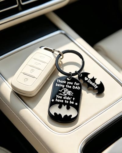Image of Father Keychain, Batman Keychains for New Dad Step Dad Grandpa Son, Fathers Day Birthday Gift for Daddy from Daughter