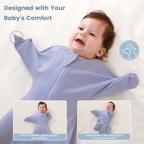 Image of ZIGJOY Swaddle Sleep Sack 6-12 Months, 1.0 Tog Cotton Baby Swaddle Blanket | 100% Cotton - Soft & Breathable & Non-shrink, 2-way Zipper for Easy Diaper Changes, Long Sleeves Allow Self-soothing