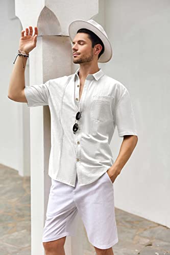 Mens Beach Linen Shirts Short Sleeve Cuban Button Down Casual Summer T Shirt Guayabera Hawaiian Tee Loose Fit Tops3