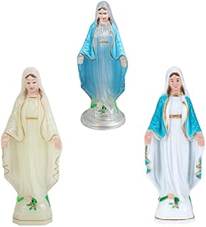 DOITOOL Madonna Virgin Mary Statue Figurine: Catholic Our Lady of Grace 3pcs Tabletop Figurine Luminous Light up Roman Catholic Sculpture Resin Tabletop Statue Figure Our Lady of Lourdes, 15.4X6CM