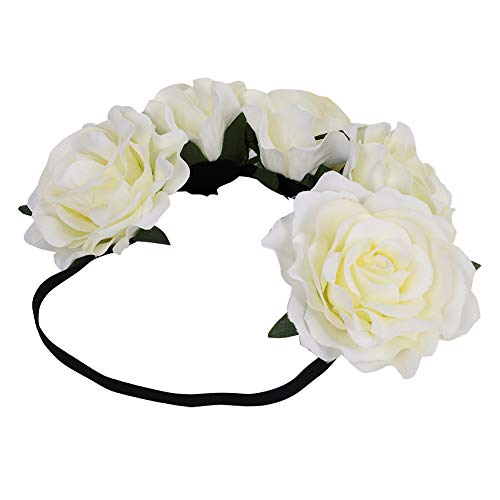Flower Crown Headband for Women Rose Flower Hair Wreath Boho Floral Headband Wreath Bridal Floral Garland Headpieces Festival Hair Accessories for Ladies Girls Wedding Prom Festival Party Photography - Image 3
