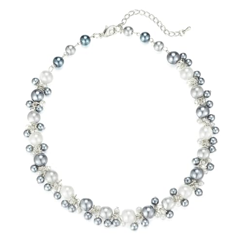 Beaded Pearl Necklace - Elegant Pearl Choker Necklaces for Women Fashion Jewelry Birthday Gift for Mom(Grey)
