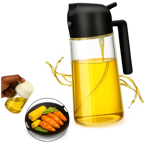 Garrafa Pulverizador de Azeite Spray Para Óleo De Cozinha 500ml - Dispensador De Azeite 2 em 1 Para Utensílios De Cozinha Fritadeira a Ar Salada e Churrasco Borrifador de Oleo - Preto Premium