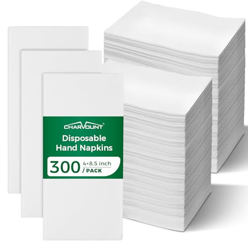 Charmount 300 Pack Disposable Linen-Feel Guest Towels Soft Absorbent White Hand Towels Bulk Cloth-Like Napkins for Bathroom Kitchen Wedding Party Events