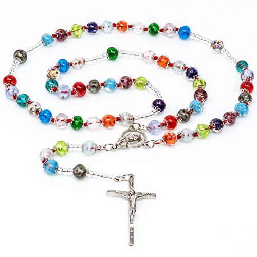 Authentic Murano Glass Catholic Rosary - Somerso Beads - Lampwork - Handmade Genuine Venice Glass - Hand Blown Glass - Vintage - Religious
