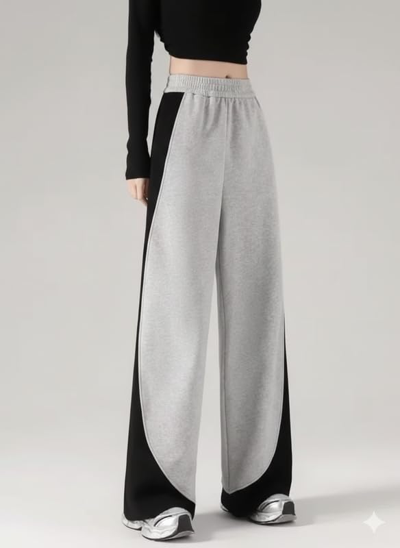 Image of Plain Women's Loose Fit Track Pants - Polycotton Joggers with Elastic Waistband & Side Pockets | Lower Comfortable for Gym, Running & Casual Wear