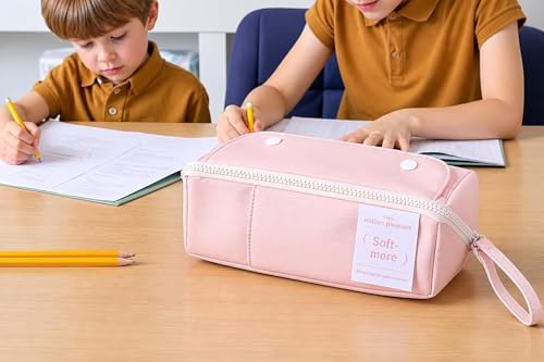 Image of Multi-Functional Soft Pencil Case for Girls - Large Capacity Zipper Pouch with Multiple Compartments - Aesthetic Stationery Organizer for School, College & Office