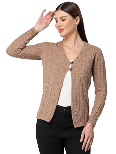 Image of Kalt Women Cardigan Sweater for Winter Woolen Acrylic Full Sleeves V-Neck Cable Design Cardigan Sweater for Women Winter Stylish