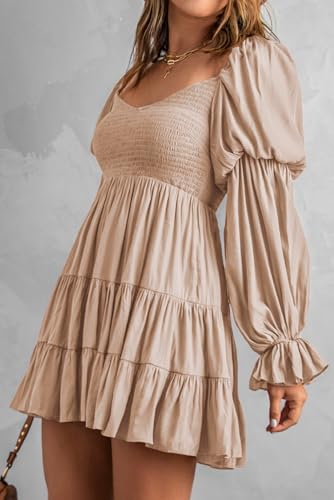 Image of Dokotoo Womens 2025 Spring Summer Dresses Elegant Off The Shoulder V Neck Long Sleeve Ruffle Flowy Mini Short Skater Dresses