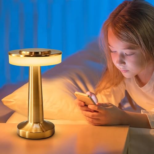 Image of Big White Round Table Lamp,Touch Sensor 3 Color Modes Warm Cool Natural Light, Adjustable Brightness, Rechargeable 1200mAh Battery, Portable LED Night Light for Bedroom Bedside Study Desk Uses