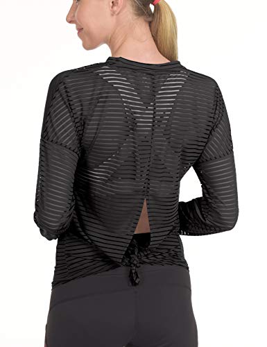 Little Donkey Andy Women's Ultra Soft Quick Dry Workout Yoga Shirts See Through Open Back Breezy Long Sleeve Backless Sports Top Black L