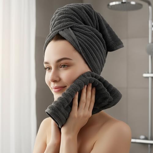 Image of 6 Pack Hand Towels, 16 inchx28 inch Microfiber Towels, Charcoal Gray | Soft touch feel, quick dry, Highly Absorbent, hanging loop, lint free, durable for daily bathroom, gym, spa, kitchen use